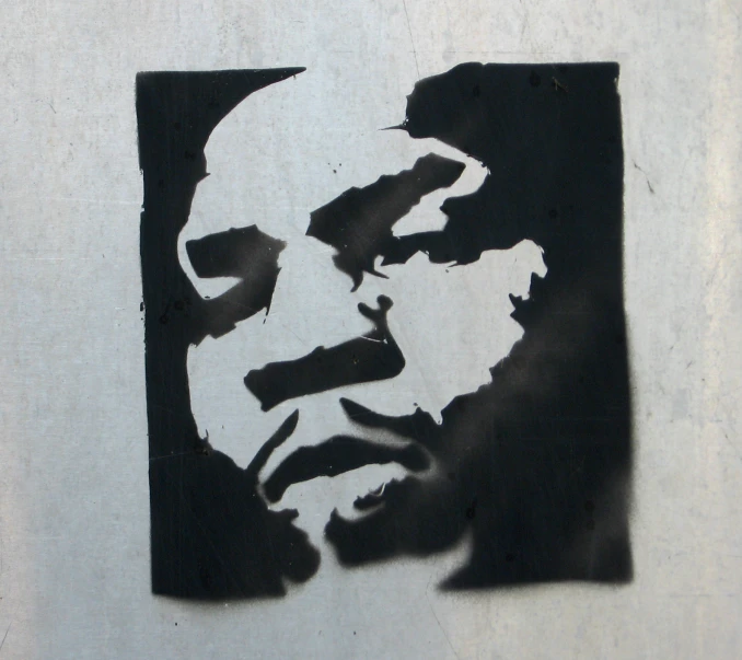 a stencil of a man in black and white