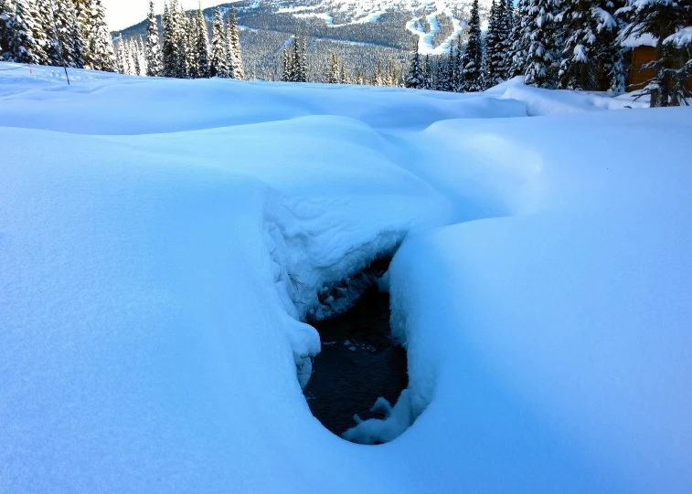 this is an image of a deep hole in the snow