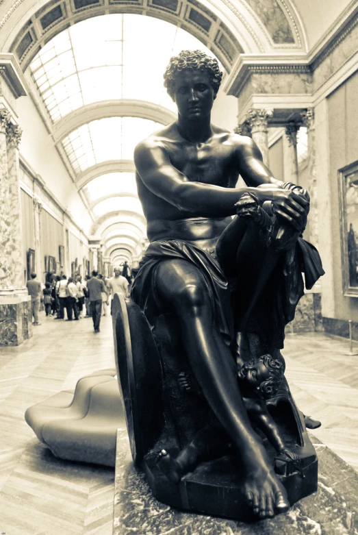 black and white po of a bronze statue