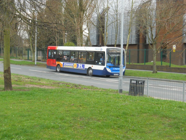 a bus that is driving down the road