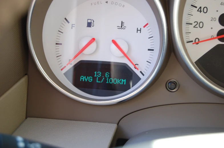 a dashboard of a car with two different gauges