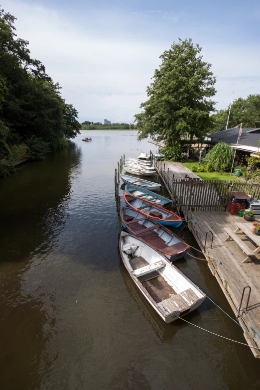 a couple of small boats parked next to a dock