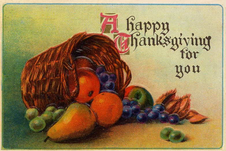 a happy thanksgiving greeting card with fruits