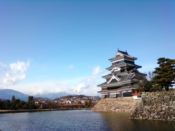 a castle with some clouds and water behind it