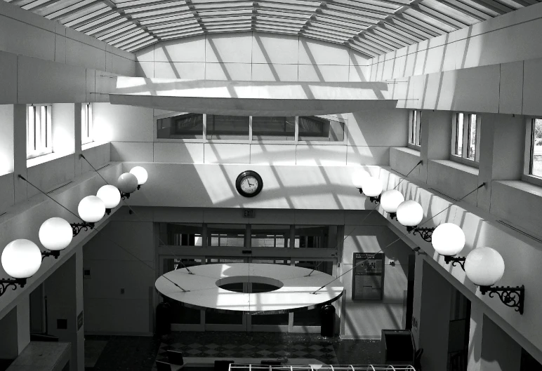 inside view of an empty building, from above