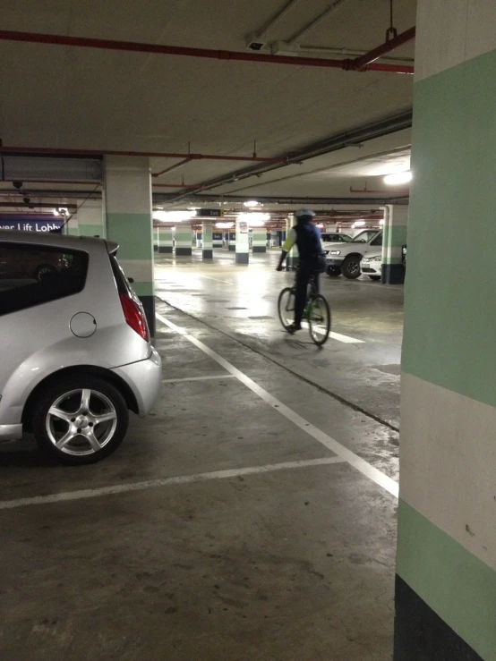 the car is parked in the parking garage