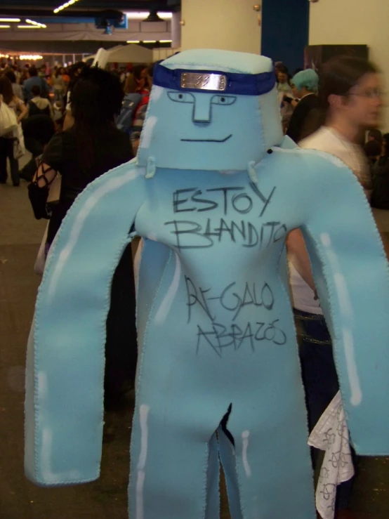 a person wearing a man's costume made with foam