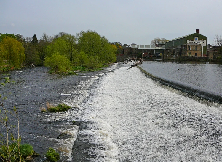 a waterway and a building in the background