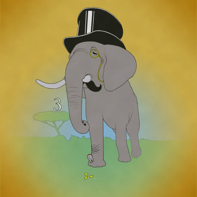 the elephant in the hat has a string in its mouth