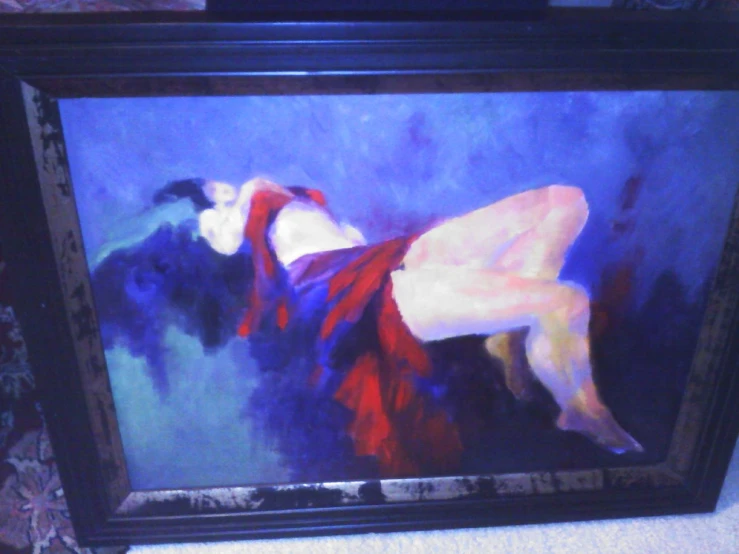 an oil painting shows a  woman laying down