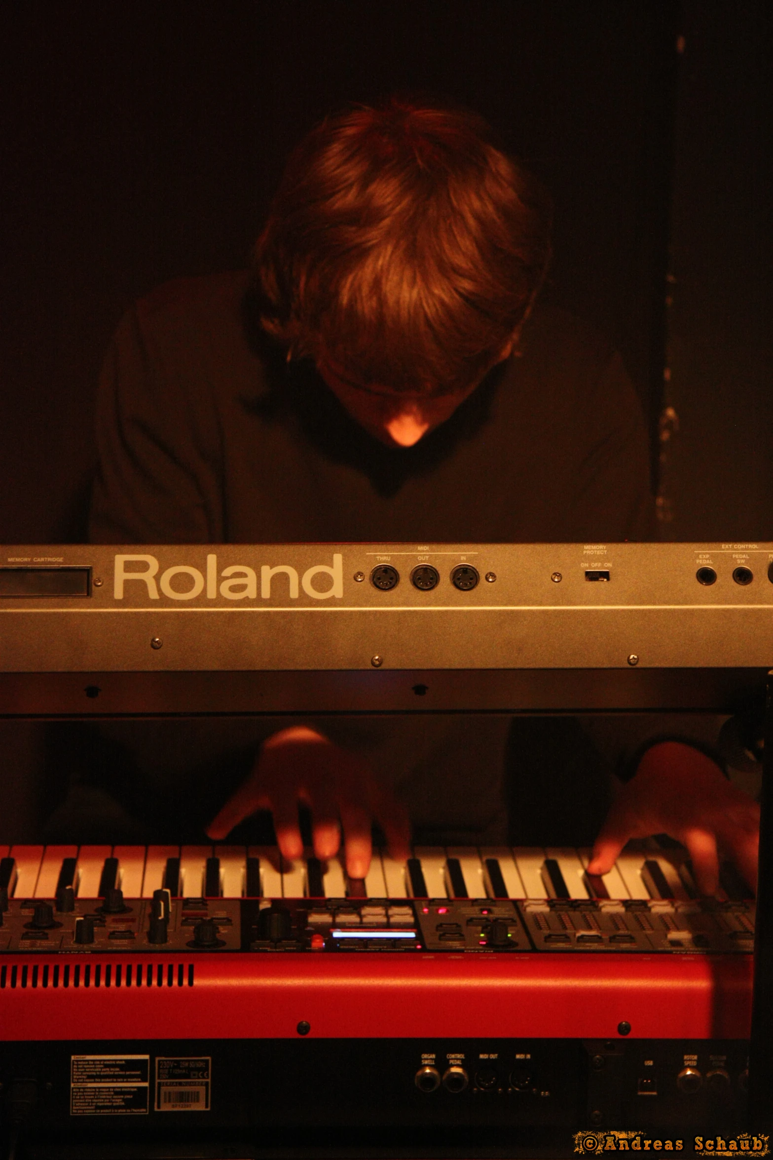 a young person plays an organ with a keyboard