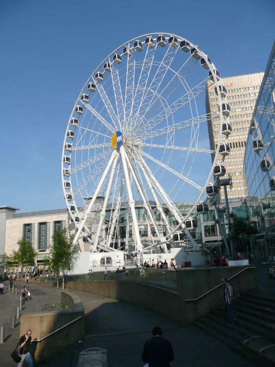 a large ferris wheel near some very tall buildings