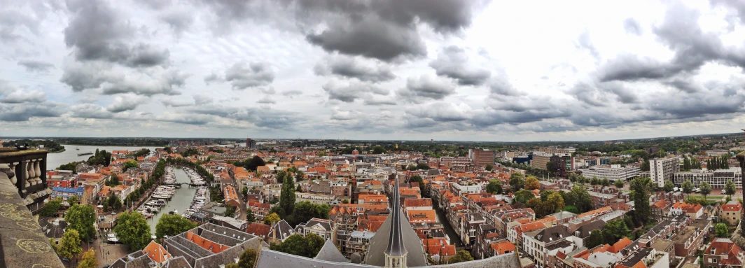 the roofs and spires of this city are dotted by orange tiles