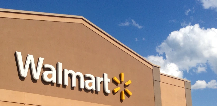 walmart sign is pictured on the side of a building