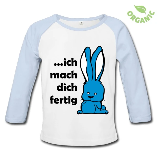 the blue rabbit baby ragi t - shirt has a slogan for it