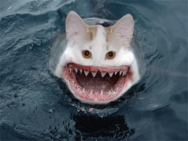 an open mouthed cat is shown in the water