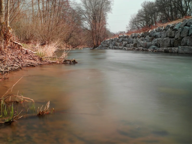 river water surrounded by rocks in forest setting