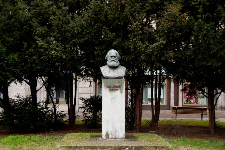 the statue in front of the building is of an old man