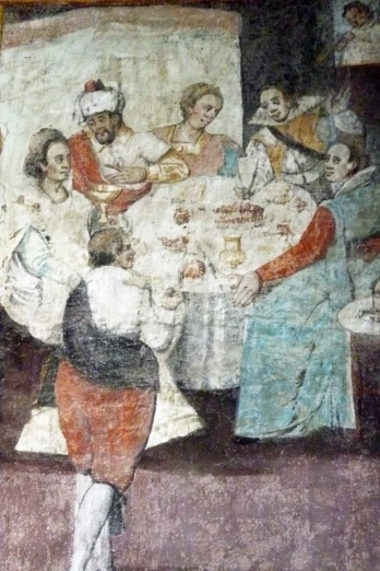 a mural of men and women are shown
