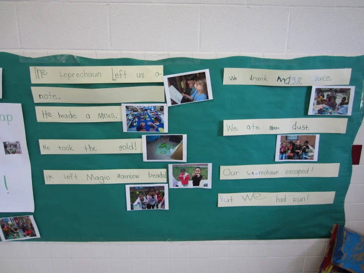 the bulletin board displays pos from students in their classroom