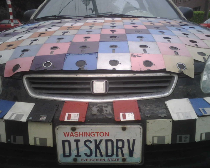 a car has many faces and numbers on it