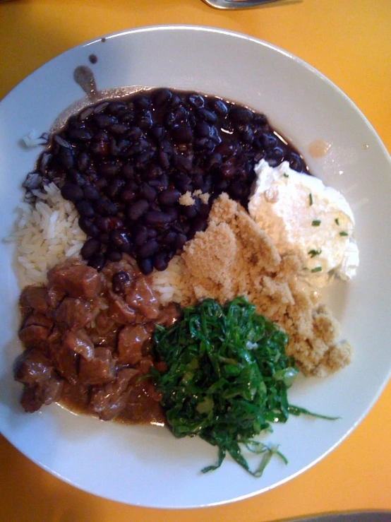 plate of food with beans and vegetables on it