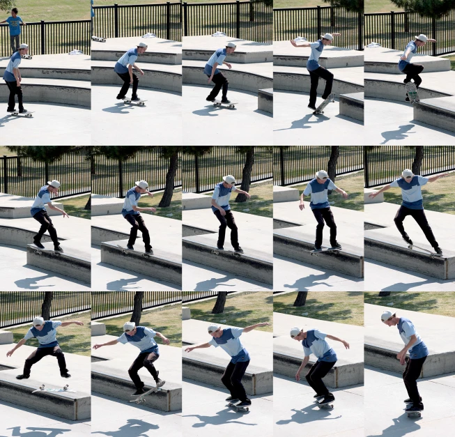 there is a collage of a guy skateboarding