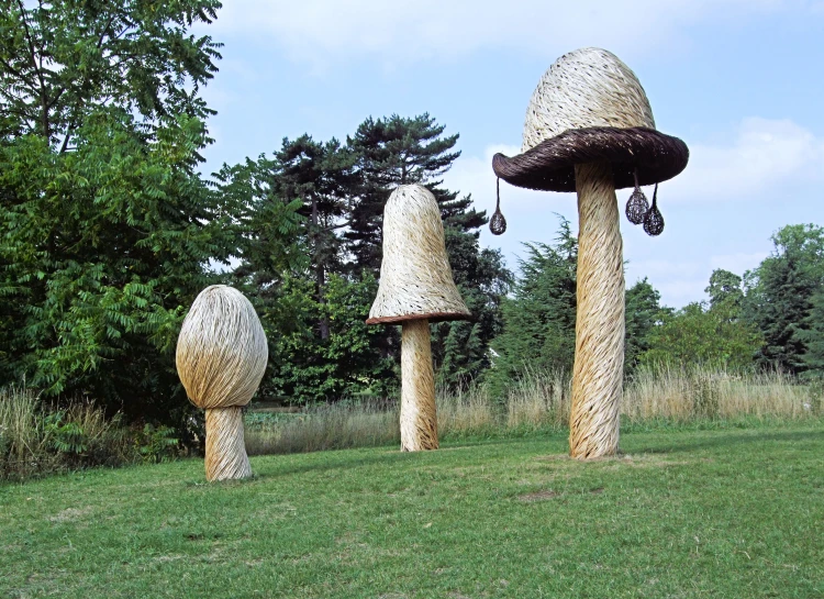 this sculpture is made out of three large mushrooms