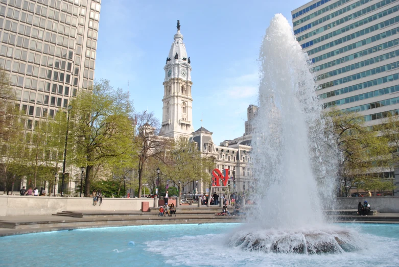 a large water fountain in front of a cathedral