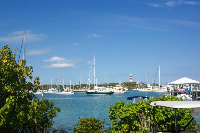 a harbor with some boats out on the water