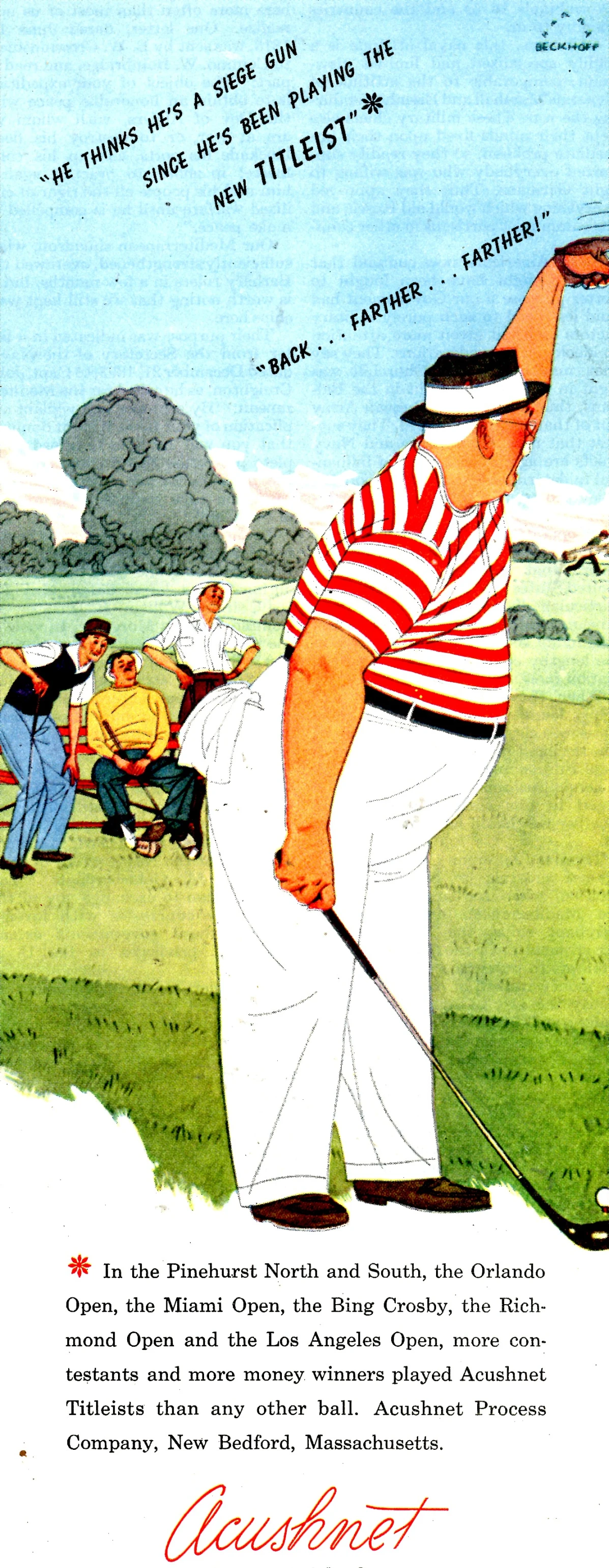 an advertit for men's golf clothing featuring a man holding up his golf club and golf balls