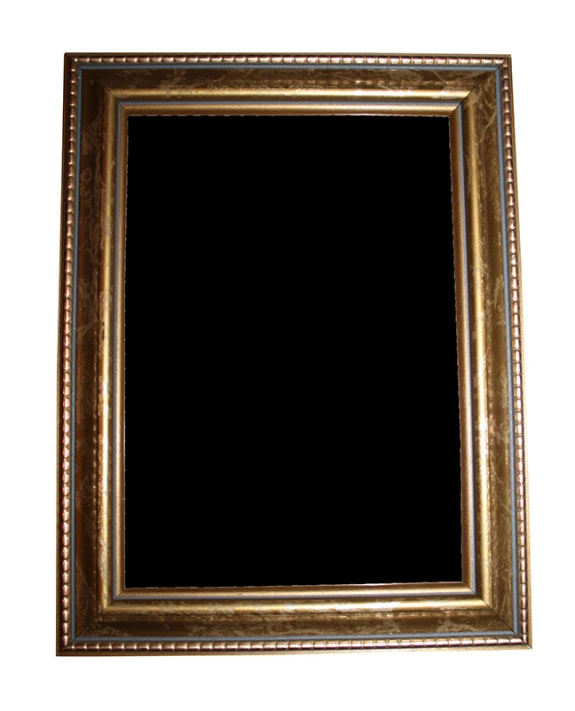 an antique golden wooden frame with beaded trim