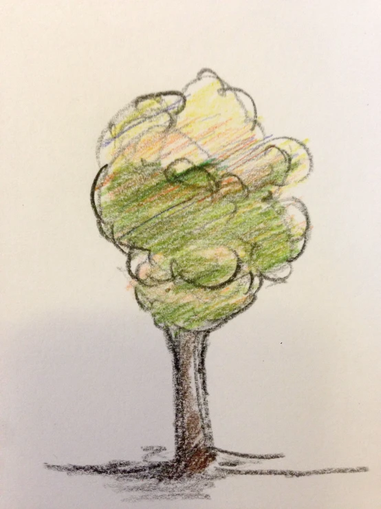 a drawing of a tree standing in front of a white wall