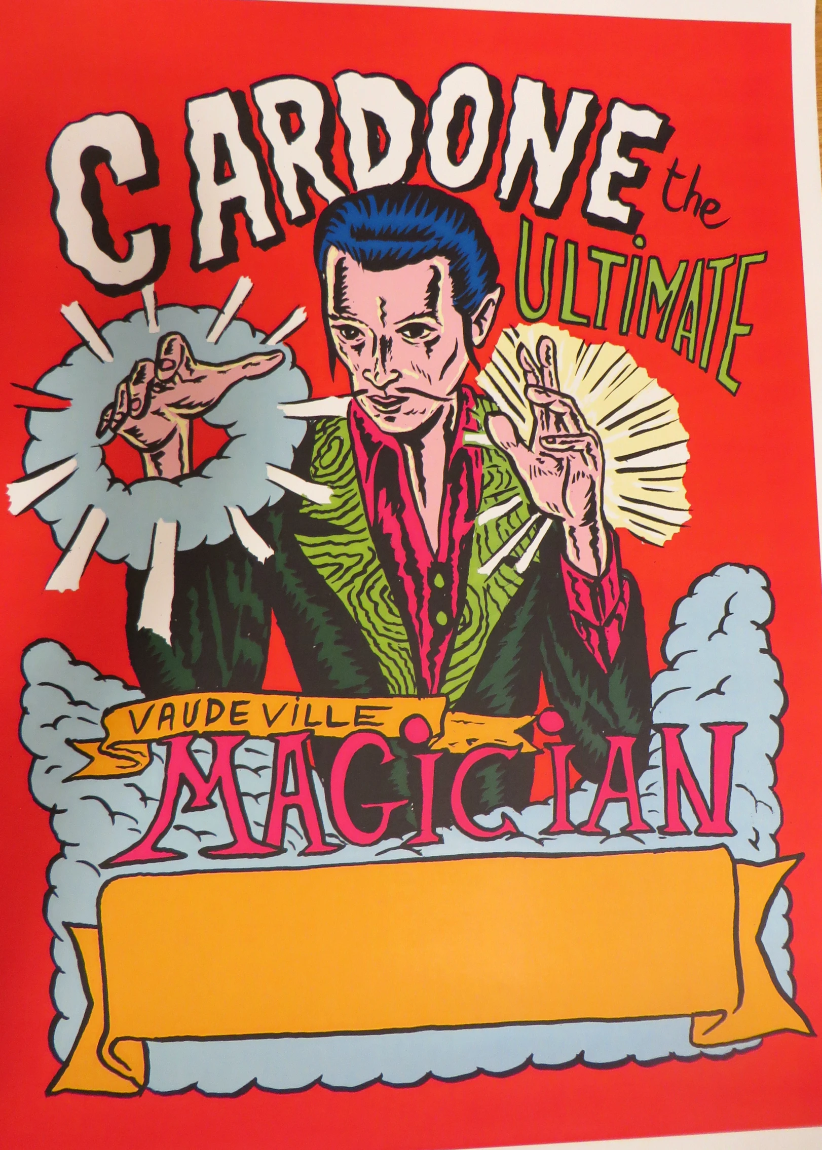 a poster in a language with words that read cardone the ultimate magician