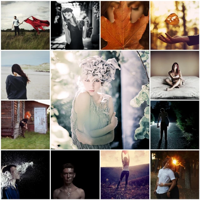 a collage of many images including one a girl and a man