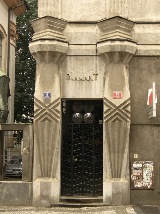 a building with a lot of decorations on the front door