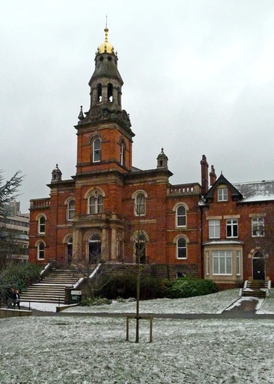 a po of some snow around a big building