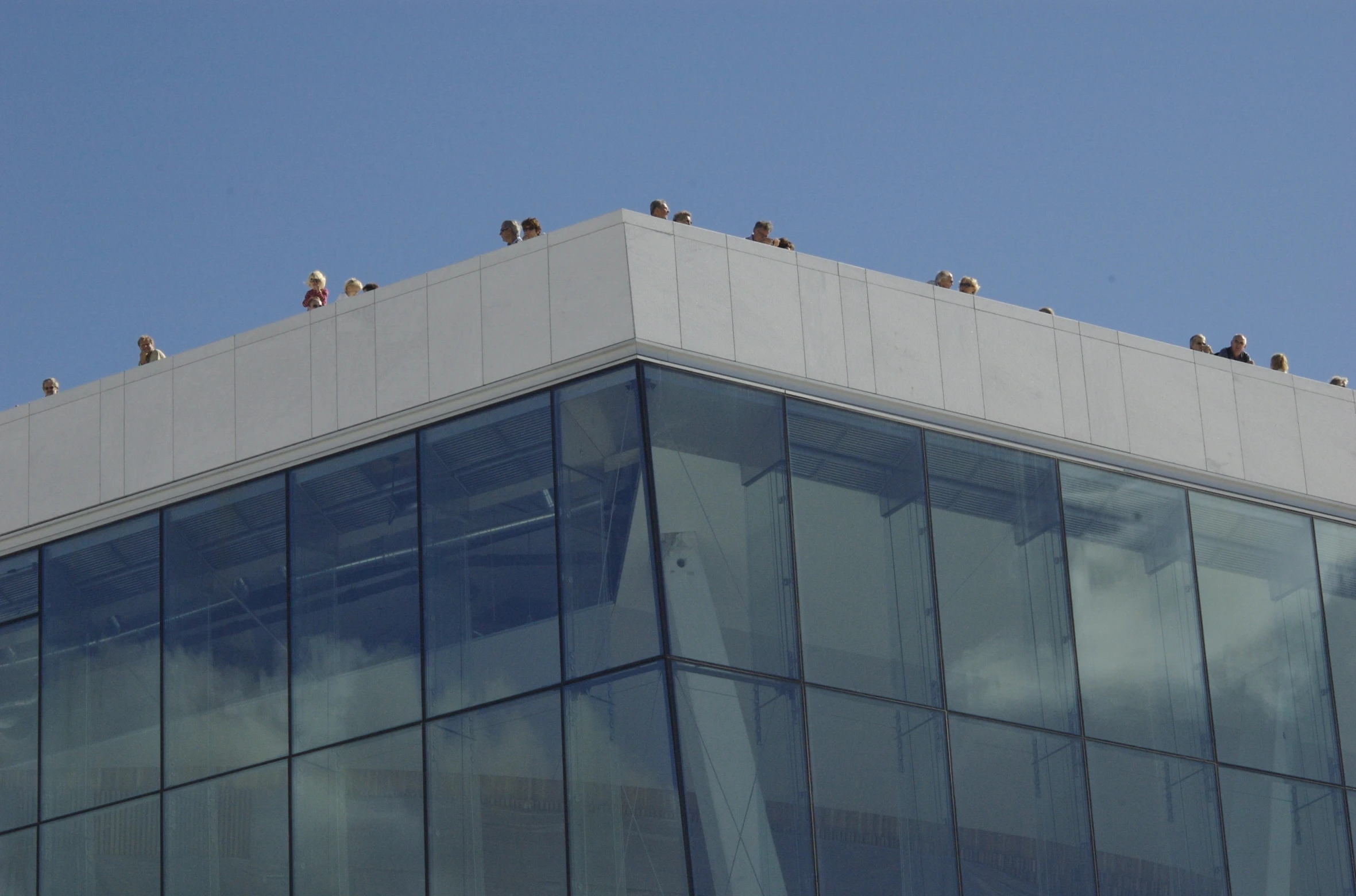 some birds on a roof in front of a building