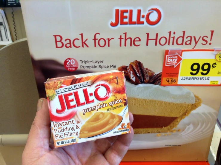 a person holding a box of jello for the holidays
