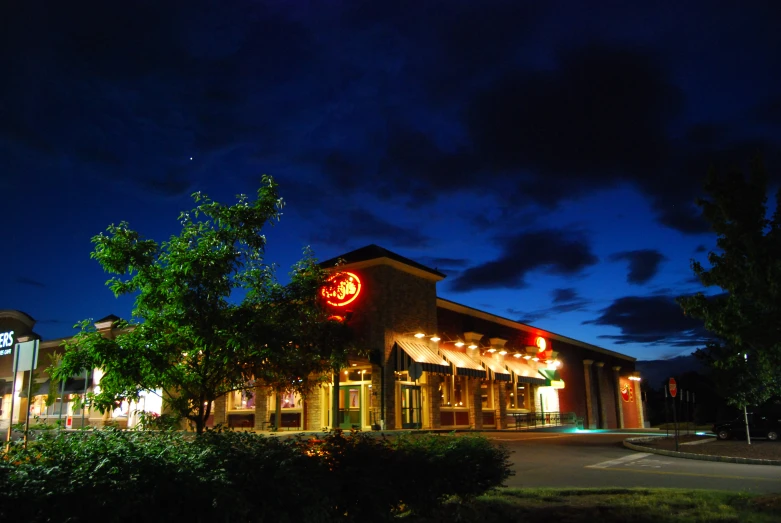an image of a night scene outside an asian restaurant