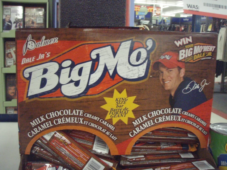 the box of big m chocolate candy was on display