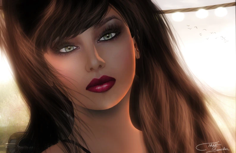 an artistic painting of a girl with a dark red lipstick