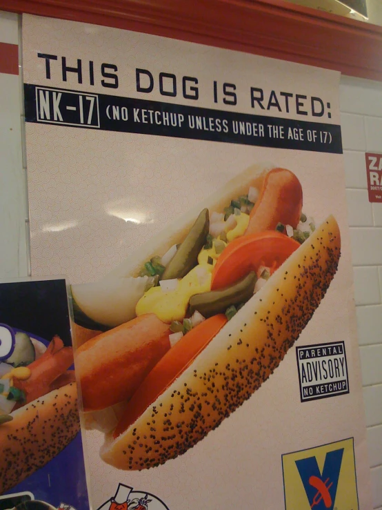 a poster on the wall advertises the menu for a dog