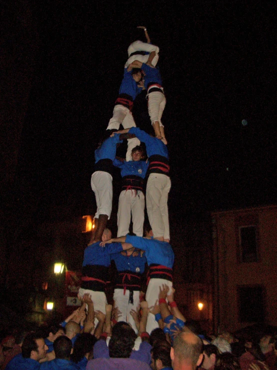 a group of people gathered together around an object in the air