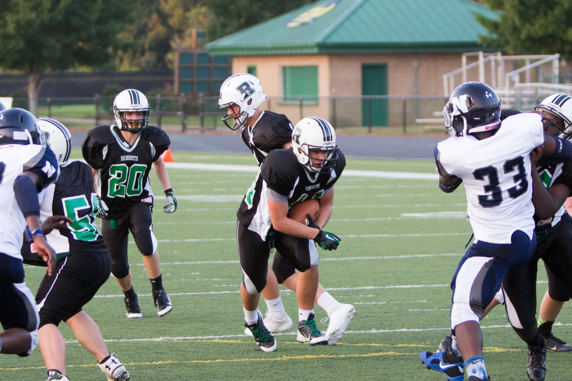 the football team is playing in a game