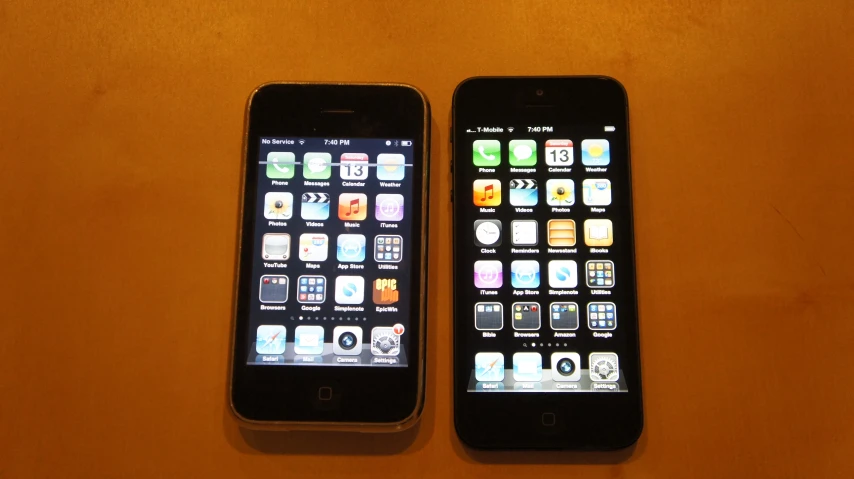 two iphones sit together on the floor