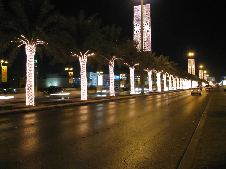 the city street has many lights on it