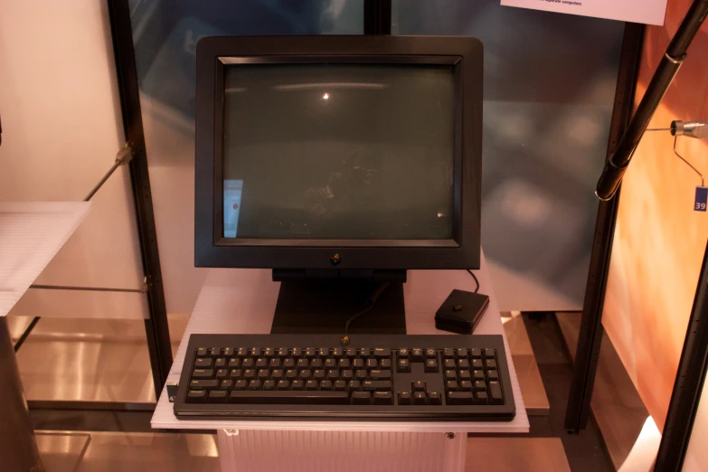 the old computer is being displayed on the wall
