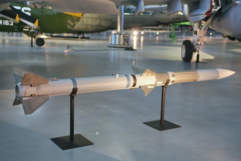 a rocket is on display in an airport