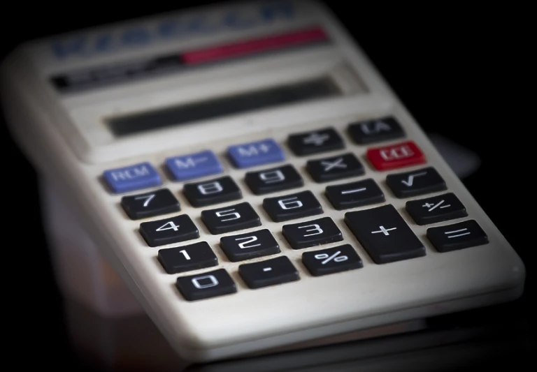 the electronic calculator is displayed close up